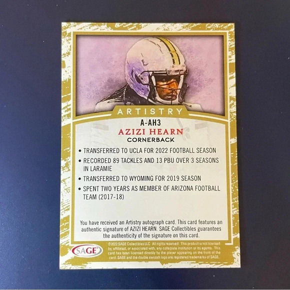 Rookie Card Auto Red Rare Azizi Hearn 2022 Sage Artistry New England Patriots - Picture 2 of 2
